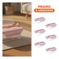 Pack6 Recipiente con Cubiertos Listo para Transporte Rosado YRegalo Sticker