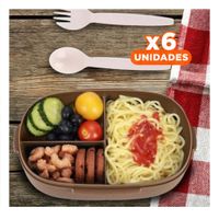 Pack6 Porta Comida 850ml con Cubiertos Marron para Transportar Almuerzos Oficina