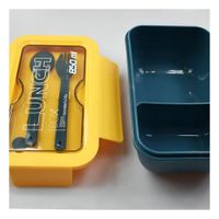 Taper Práctico 850ml con Cubiertos Azul y Amarillo para Comidas Familiares Y notas