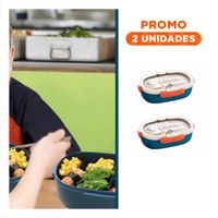 Pack2 Envase 850ml con Cubiertos Crema y Azul Marino Guardar Snacks YRegalo Sticker