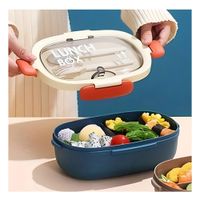 Lonchera 850ml con Cubiertos Crema y Azul Marino para Transporte Diario Comida Y notas