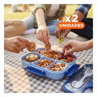Pack2 Estuche Rectangular 4 Espacios con Tenedor 1100ml Azul Moderno YPapel Regalo