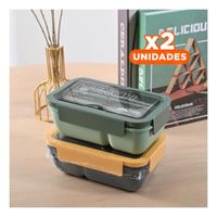 Pack2 Contenedor Compacto 850ml con Cubiertos Verde para Cocina y Transporte YPapel Regalo