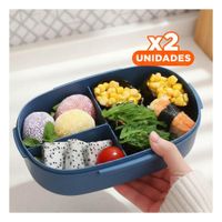 Pack2 Lonchera 850ml con Cubiertos Azul para Transportar Almuerzos en Casa YPapel Regalo
