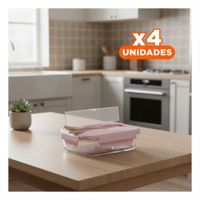 Pack4 Recipiente de Vidrio con Cubiertos para Comer Donde Estés Rosado YRegalo Sticker