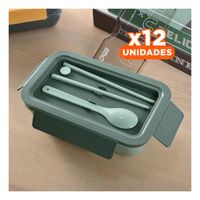 Pack12 Bote Compacto 850ml con Cubiertos Verde para Cocina y Uso Diario YRegalo Sticker