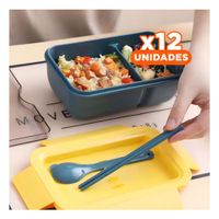 Pack12 Bote Compacto 850ml con Cubiertos Azul y Amarillo para Cocina y Oficina YRegalo Sticker