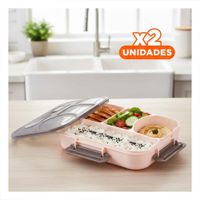 Pack2 Estuche Rectangular 4 Espacios con Tenedor 1100ml Marron Moderno YPapel Regalo