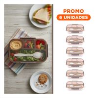 Pack6 Fiambrera Rectangular 4 Espacios con Tenedor 1100ml Marron Practico YRegalo Sticker