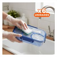 Pack6 Fiambrera Rectangular 4 Espacios con Tenedor 1100ml Azul Moderno