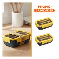 Pack2 Contenedor Hermético 850ml con Cubiertos Azul y Amarillo para Comida YRegalo Sticker