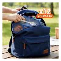 Pack12 Lonchera Rectangular 4 Espacios con Tenedor 1100ml Azul Hermetico YPapel Regalo