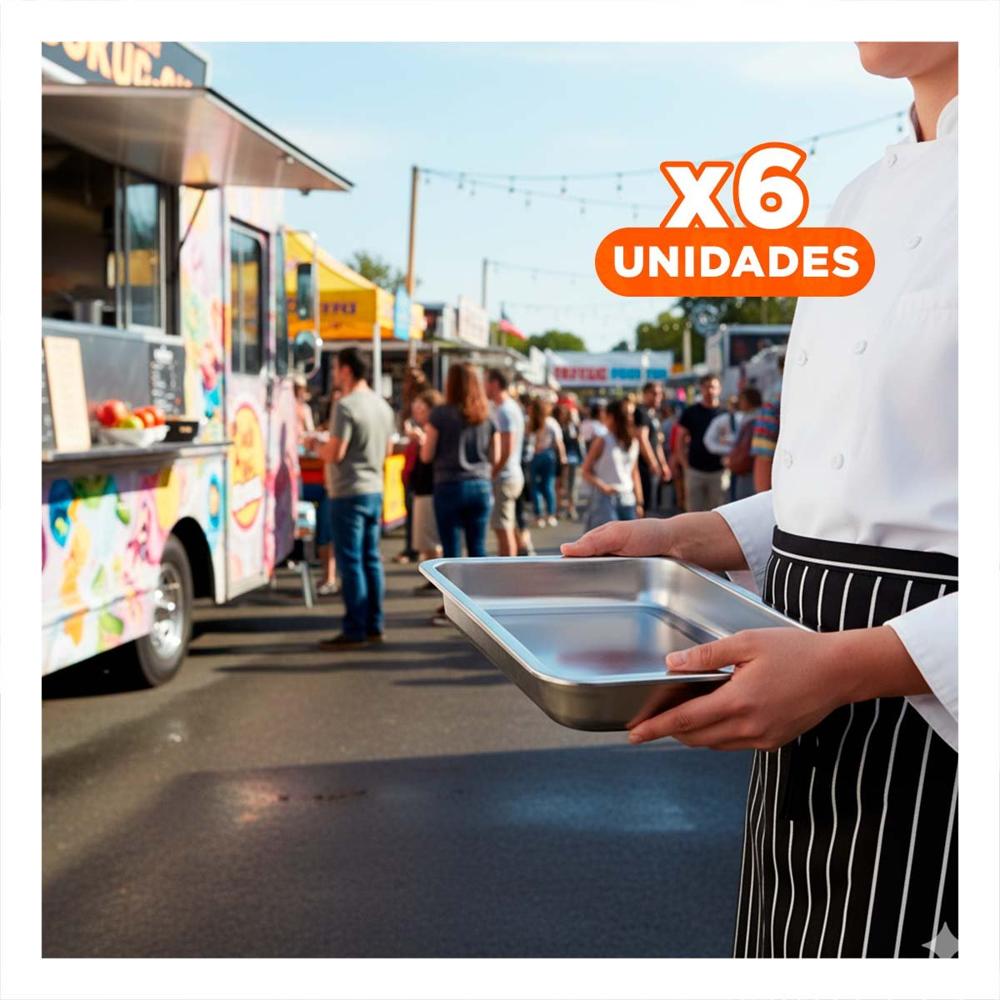 Pack6 Plato De Acero Para Hogar Cocina Y Restaurante Plateado 60x40x2cm