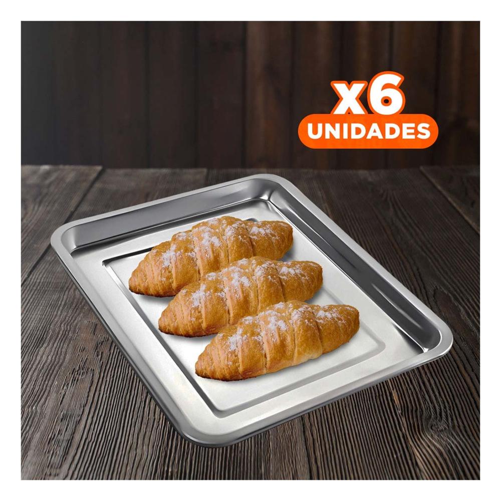 Pack6 Charola Compacta de Acero Para Cocina Hogar y Uso Diario Plateada