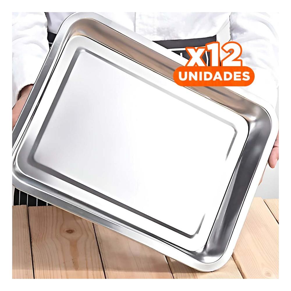 Pack12 Bandeja elegante rectangular de acero plateado para presentacion YPapel Regalo