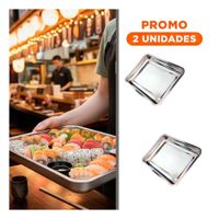 Pack2 Plato Multiuso Rectangular En Acero Para Mesa Y Hogar Plateado 50x35x2cm YRegalo Sticker