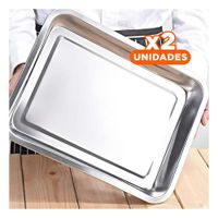 Pack2 Bandeja De Acero Inoxidable Para Cocina Hogar Y Preparacion Plateado 60x40x2cm