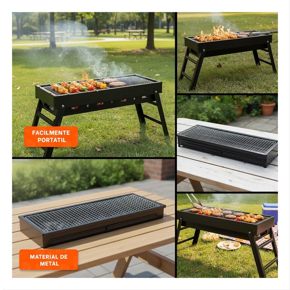 Asador portatil 60x22x31 5 cm en color negro para hogar terraza y reuniones Y Ligas Regalo