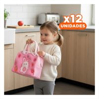Pack12 Porta Viandas Termico con Ilustracion Infantil Rosado Y Papel Regalo