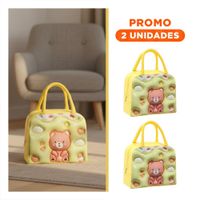 Pack2 Fiambrera Kawaii Oso con Area Adicional Amarillo Y Regalo Sticker