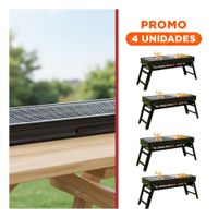 Pack4 Barbacoa portatil 60x22x31 5 cm en color negro para camping y jardin