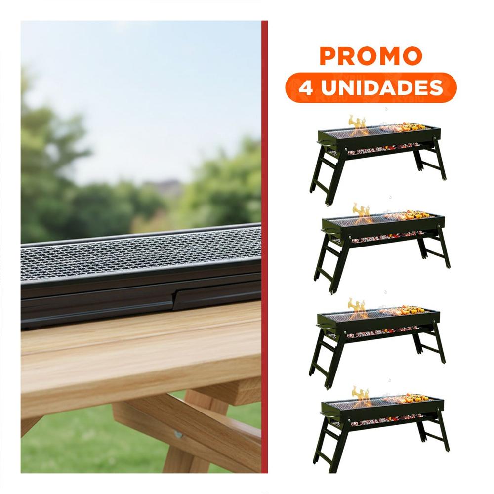Pack4 Barbacoa portatil 60x22x31 5 cm en color negro para camping y jardin