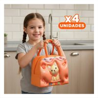 Pack4 Bolso Diario de Lunch con Grafica Perro Naranja Y Papel Regalo