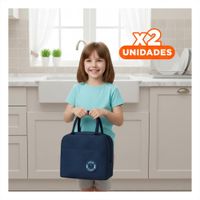 Pack2 Bolsa Termica para Snacks con Bolsillo Exterior Etiqueta Oso Azul marino Y Papel Regalo
