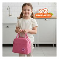 Pack2 Fiambrera y Bolsillo Exterior Comoda para Transportar Rosado Y Papel Regalo