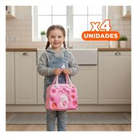 Pack4 Caja Termica de Uso Diario con Conejo Tierno Rosado Y Papel Regalo