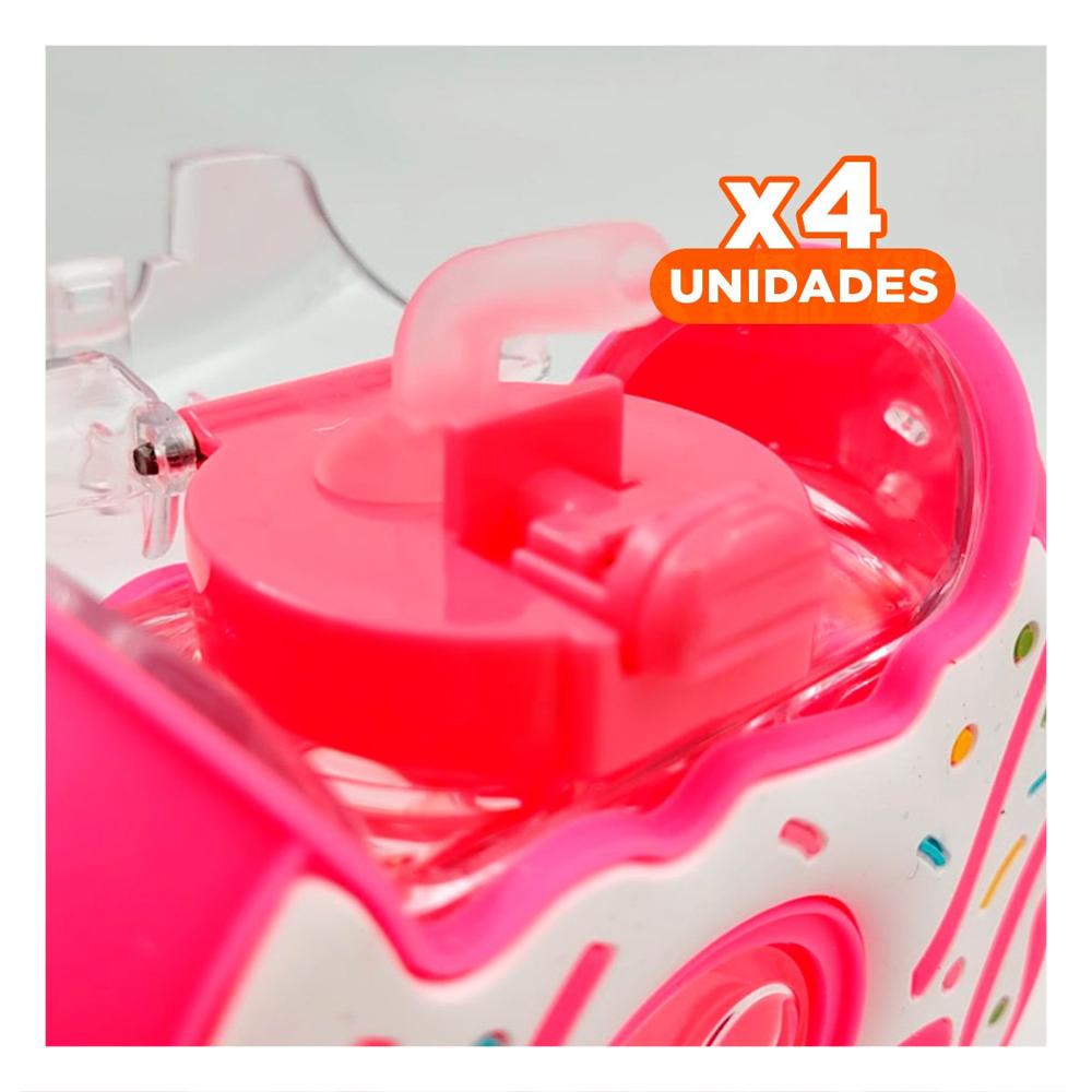 Pack4 Botella Para Bebidas Circular Fucsia 14x5cm Compacta Y Funcional Y Regalo Sticker