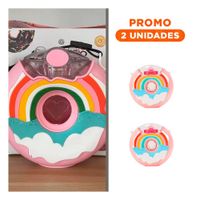Pack2 Recipiente 14x5cm Circular Dona Rosado Arcoiris Para Uso Diario Y Regalo Sticker