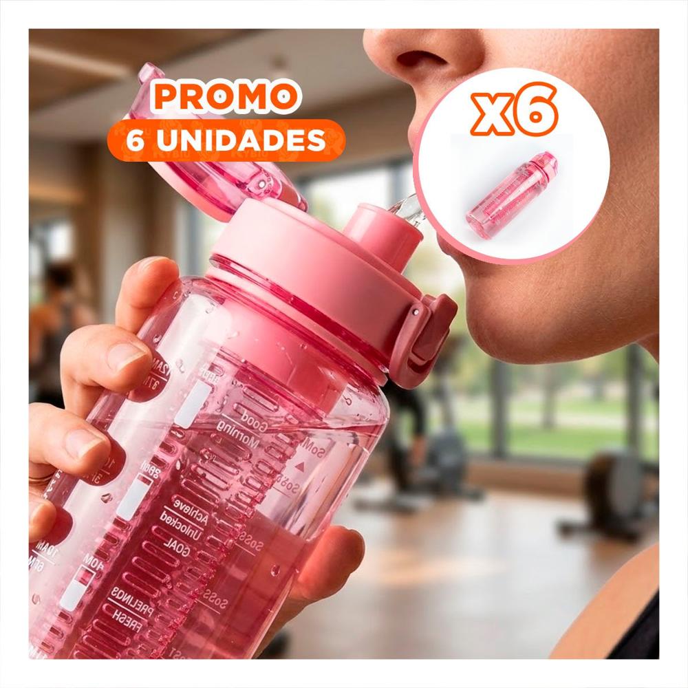 Pack6 Bidon Resistente con Filtro 1000 Ml Rosado Transparente para Uso Prolongado Diario