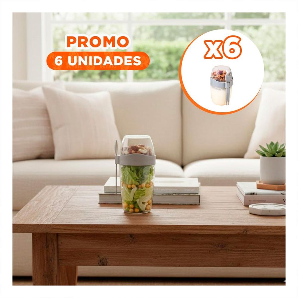 Pack6 Recipiente Yogur Plomo Portatil con Compartimento Superior para Granola