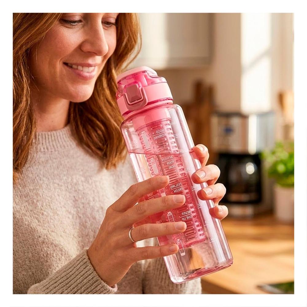 Vaso con Filtro 1000 ml Rosado Transparente para Agua y Bebidas Saludables Y notas