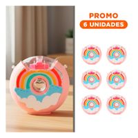 Pack6 Contenedor 14x5cm Circular Dona Rosado Arcoiris Para Mesa Y Regalo Sticker