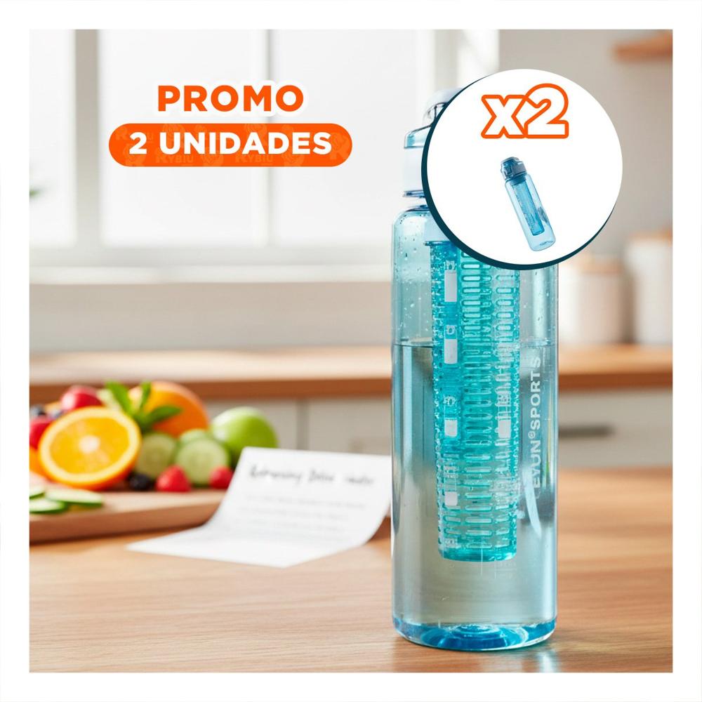 Pack2 Recipiente Portatil con Filtro 1000ml Azul Transparente para Hidratacion y Oficina