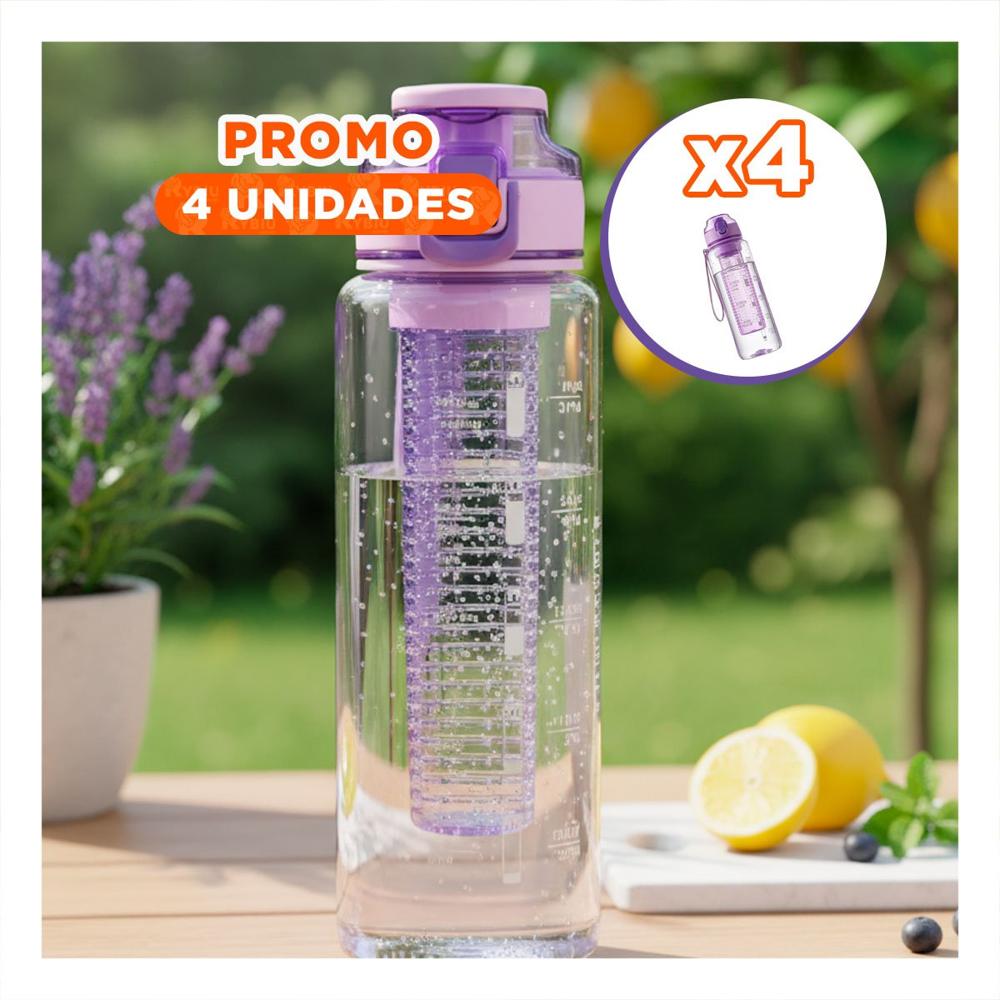 Pack4 Botellon Grande con Filtro 1000ml Lila Transparente para Hogar y Oficina YPapel Regalo