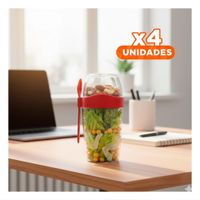 Pack4 Taza Yogur Rojo con Diseno Compacto para Mochila o Bolsa YRegalo Sticker