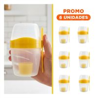 Pack6 Taza Yogur Amarilla 2 en 1 con Espacio para Fruta Picada YRegalo Sticker