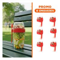 Pack6 Taza Yogur Rojo 2 en 1 con Espacio para Fruta Picada YRegalo Sticker