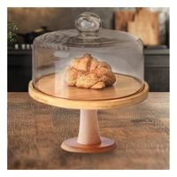 Pedestal de Madera con Cupula de Vidrio 28cm para Presentar Postres con Borde en Punta