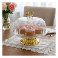 Pedestal con Cupula Transparente Lazo Dorado 30x24.5cm Uso Diario Y notas