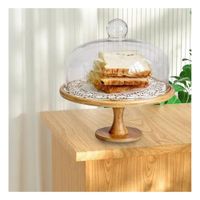 Pedestal de Madera con Cupula de Vidrio 24cm para Presentar Postres