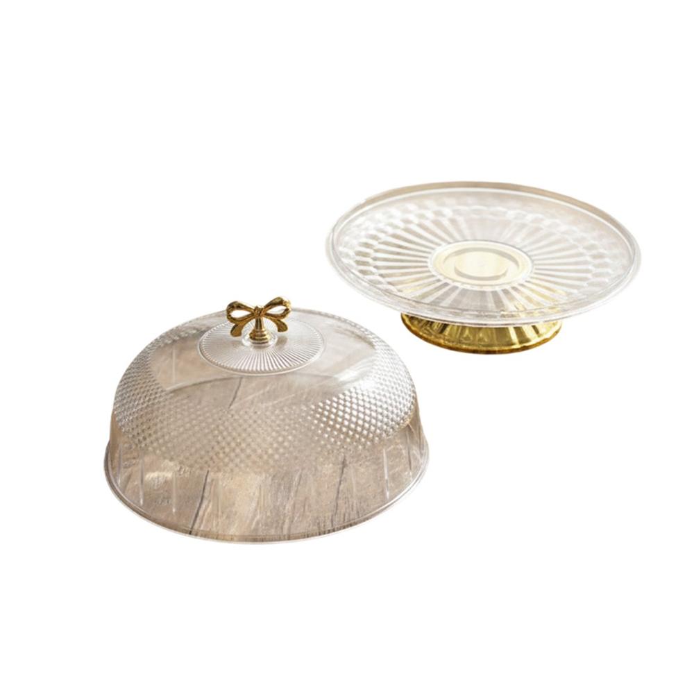 Pedestal con Cupula y Lazo Dorado Transparente 33.5x26cm Funcional Y Regalo Sticker