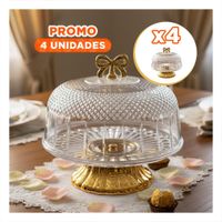 Pack4 Recipiente Transparente con Cupula y Lazo Dorado 33.5x26cm Decorativa Y Papel Regalo