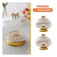 Pack2 Tapa con Cupula y Lazo Dorado Transparente 33.5x26cm Para Cocina Y Regalo Sticker