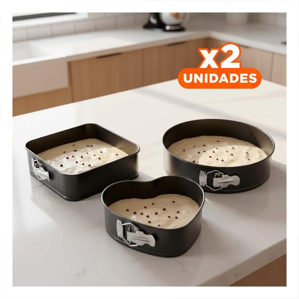 Pack2 Set Desmontable de Moldes para Horno Color Plateado con 3 Formas y Medidas Variadas