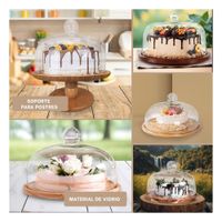 Pedestal de Madera con Cupula de Vidrio 24cm Comodo para Servir Dulces YLigas Regalo