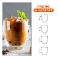 Pack4 Vaso Modelo 300 Mililitros Doble Capa de Vidrio Transparente